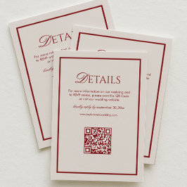 Luxury Cream and Burgundy Wedding Details Qr Code Tilläggskort