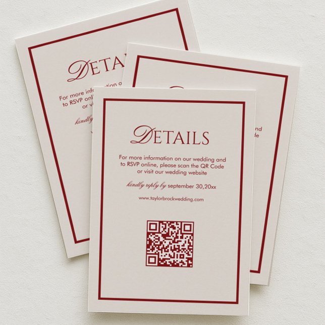 Luxury Cream and Burgundy Wedding Details Qr Code  Tilläggskort (Skapare uppladdad)