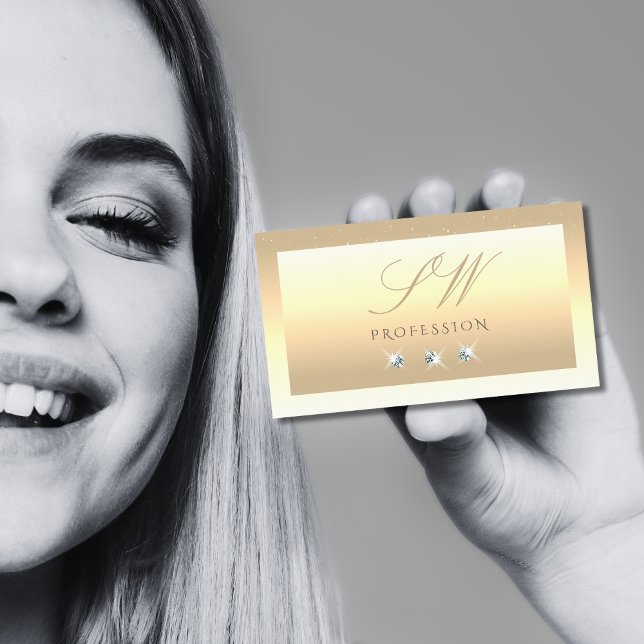 Luxury Cream Beige Ombre Gnistra Diamonds Monogram Visitkort (Skapare uppladdad)