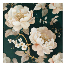 Luxury Cream Peony Acrylic Wall Art - Mörk grönt