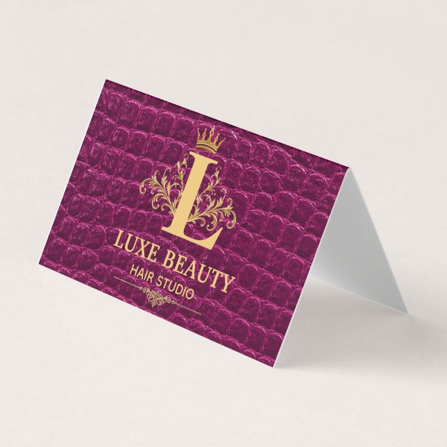 Luxury Crocodile Leather Elegant Gold Monogram Visitkort (Framsida)