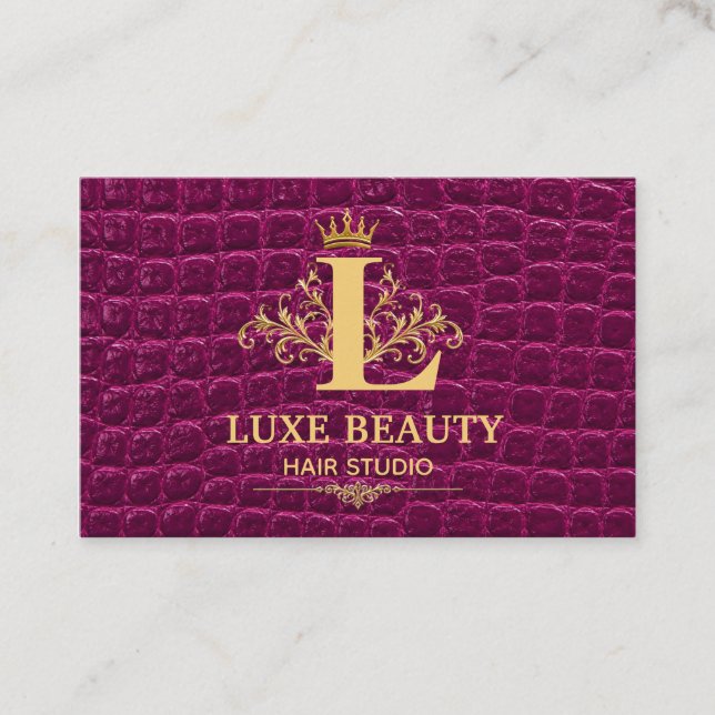 Luxury Crocodile Leather Elegant Gold Monogram Visitkort (Framsida)