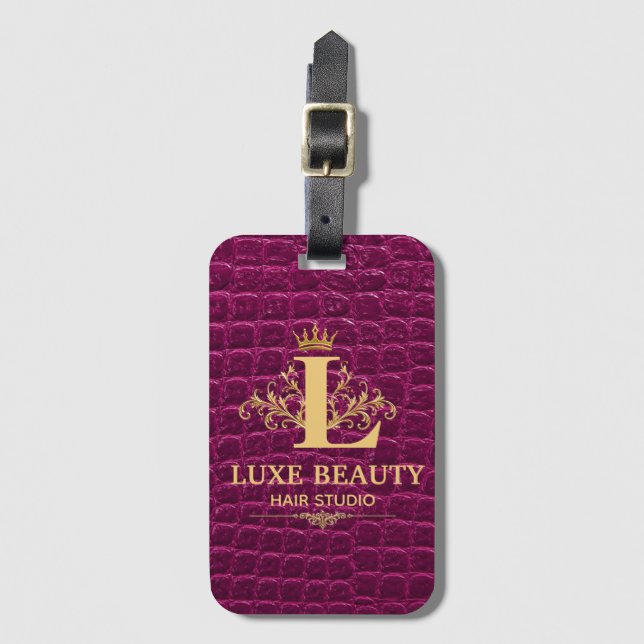 Luxury Crocodile Leather Monogram Gold Initial  Bagagebricka (Framsida vertikal)
