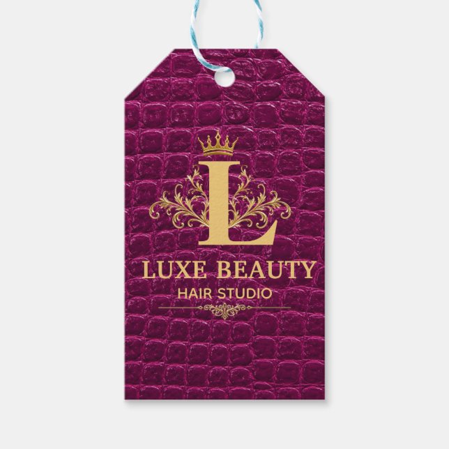 Luxury Crocodile Leather Monogram Gold Initial  Presentetikett (Framsidan)