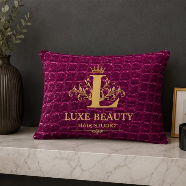 Luxury Crocodile Leather Monogram Gold Initial  Prydnadskudde (Skapare uppladdad)