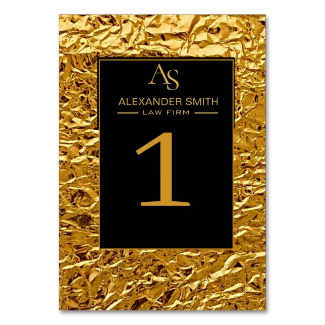 Luxury Crumpled Gold Foil Texture Elegant Metallic Bordsnummer (Framsidan)