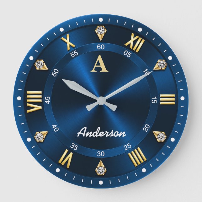  Luxury Crystal Accents Royal Blue Stor Klocka (Framsida)
