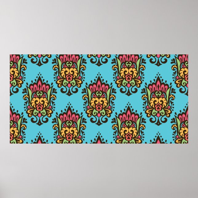 Luxury Damask blomstrar sömlös mönster. Blommigt V Poster (Framsidan)