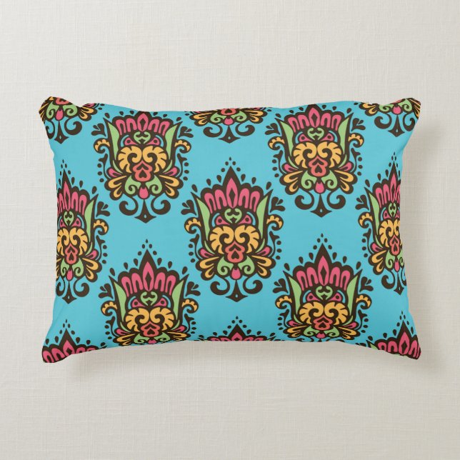 Luxury Damask blomstrar sömlös mönster. Blommigt V Prydnadskudde (Framsidan)