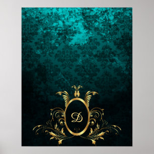 Luxury Damask guld Ram monogram Poster