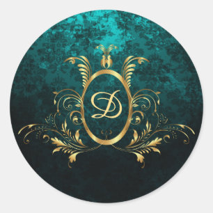 Luxury Damask guld Ram monogram Runt Klistermärke