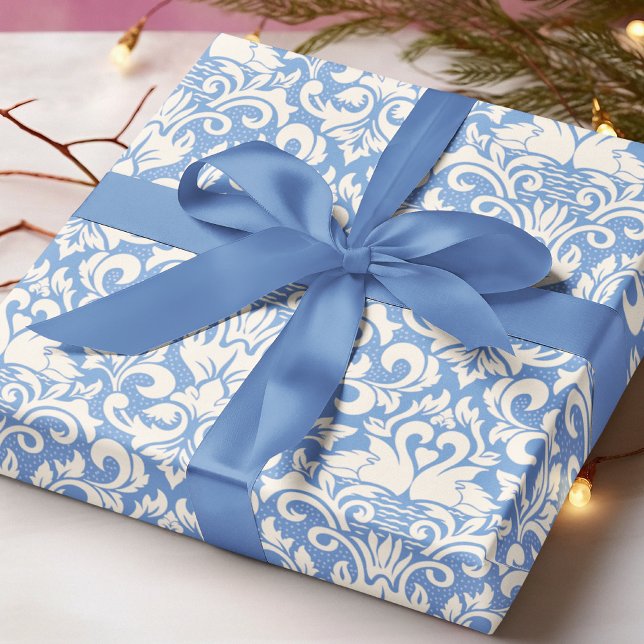 Luxury Damask Romantic Svan Kärlek Presentpapper (Skapare uppladdad)