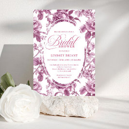 Luxury Dark Fuchsia Roses Bridal Shower Invitation Inbjudningar