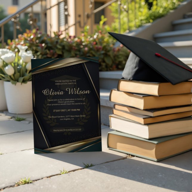 Luxury Dark Green & Gold Graduation Inbjudningar (Skapare uppladdad)