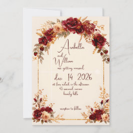 Luxury Deep Burgundy Red Roses Gold Arch Wedding I Inbjudningar