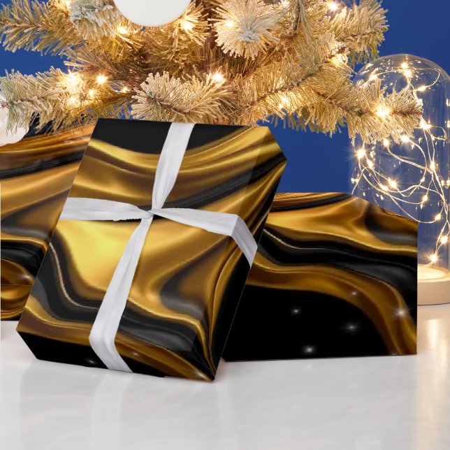 Luxury Designer Black & Gold Liquid Swirl Pattern Presentpapper (Helgdagar)