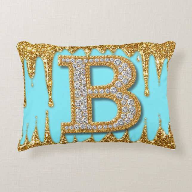 Luxury Diamond Letter B on Gold Glitter Background Prydnadskudde (Framsidan)