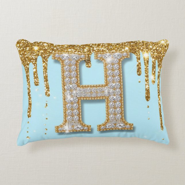 Luxury Diamond Letter H on Gold Glitter Background Prydnadskudde (Framsidan)