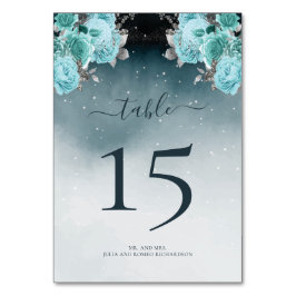 Luxury Dusty Blue Blommigt Bröllop Bordsnummer
