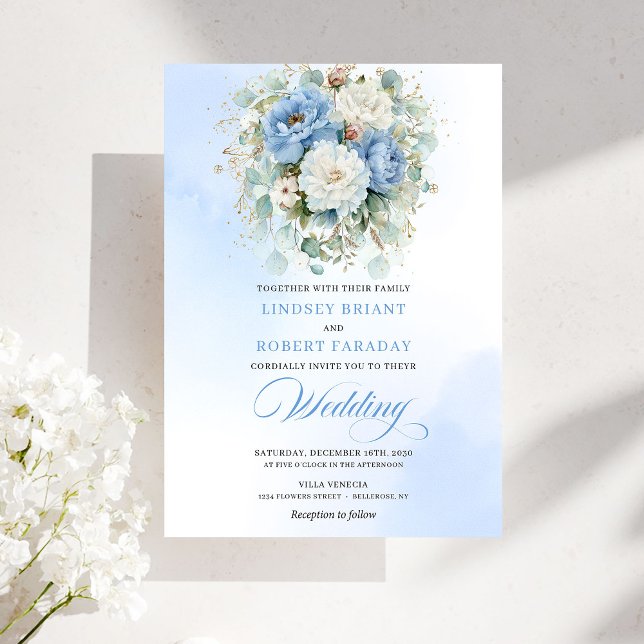 Luxury Dusty Blue White Floral Wedding Invitation Inbjudningar (Luxury Dusty Blue White Floral Wedding Invitation)