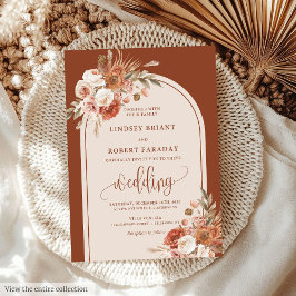 Luxury Dusty Orange Pampas Grass Boho Bröllop Inbjudningar