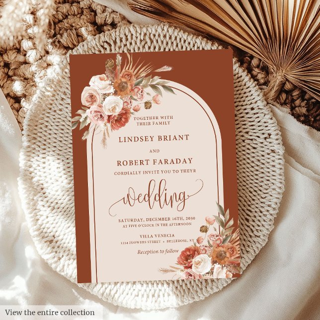 Luxury Dusty Orange Pampas Grass Boho Bröllop Inbjudningar (Luxury Dusty Orange Pampas Grass Boho Wedding Invitation)
