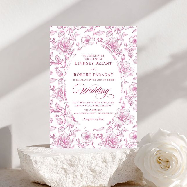 Luxury Dusty Pink Toile Roses Wedding Invitation Inbjudningar (Luxury Dusty Pink Toile Roses Wedding Invitation)