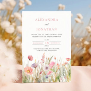 Luxury Dusty Rosa Wildblomma Bröllop Inbjudningar