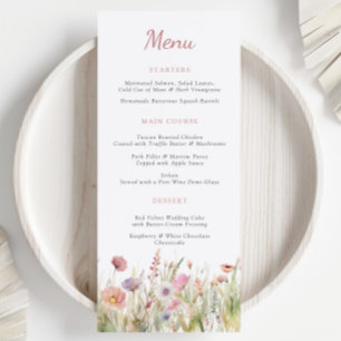 Luxury Dusty Rosa Wildblomu Bröllop Menu Meny