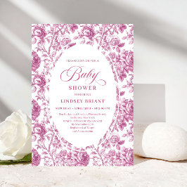 Luxury Dusty Rose Floral Toile Baby Shower Invite Inbjudningar