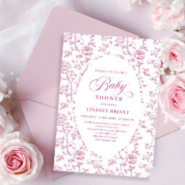 Luxury Dusty Rose Floral Toile Baby Shower Invite Inbjudningar