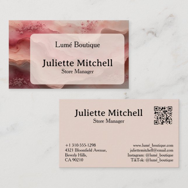 Luxury Dusty Rose Marble Custom Business Card Visitkort (Fram/baksida)