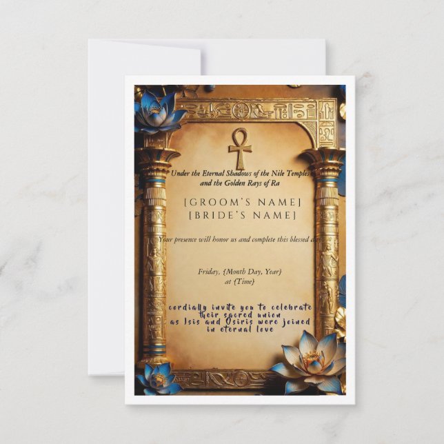 Luxury Egyptian Pharaoh Wedding Invitation | Golde Spara Datumet (Framsida)