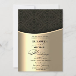 Luxury Elegant Black Damask Guld Bröllop Inbjudningar