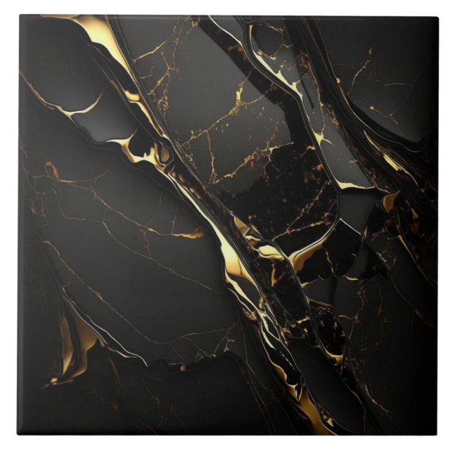 Luxury Elegant Black och Guld Marble Kakelplatta (Framsidan)
