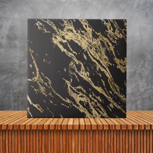 Luxury Elegant Black och Guld Marble Kakelplatta