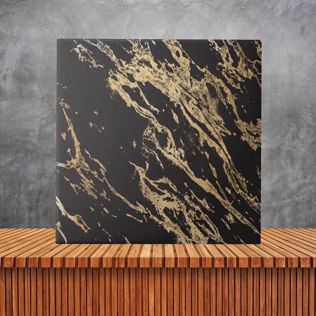 Luxury Elegant Black och Guld Marble Kakelplatta (Skapare uppladdad)