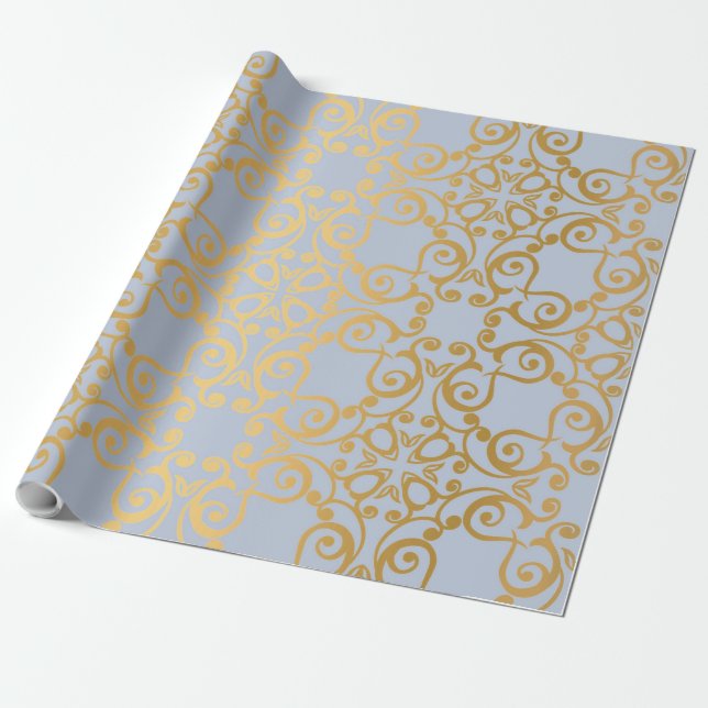 LUXURY ELEGANT BLUE GULD BIRTHDAY BRÖLLOP WRAP PRESENTPAPPER (Utrullad)