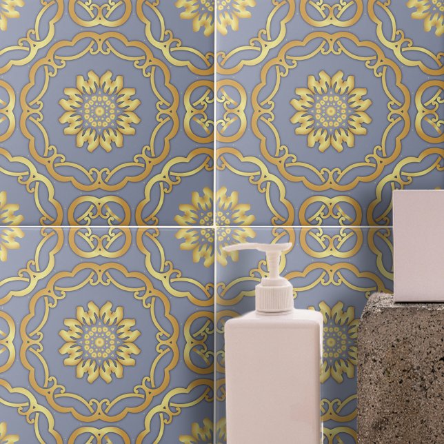 Luxury Elegant Classic Faux Guld Gräns på Grått Kakelplatta (Skapare uppladdad)