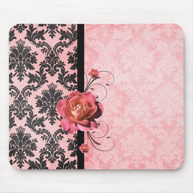 Luxury Elegant Damask Rosa ros Mousepad Musmatta (Framsidan)