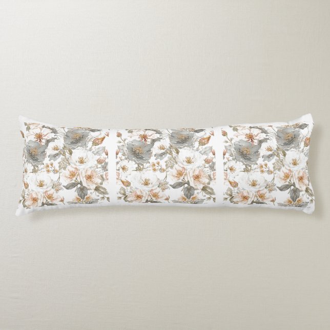 Luxury, Elegant, Gold Grey Flowers Pattern  Kroppskudde (Framsidan)