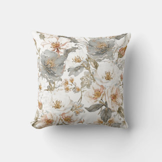 Luxury, Elegant, Gold Grey Flowers Pattern  Kudde