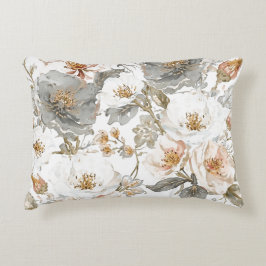 Luxury, Elegant, Gold Grey Flowers Pattern Prydnadskudde