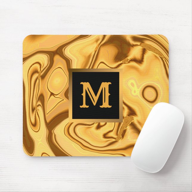 Luxury Elegant Guld Marble Monogrammed Musmatta (Med mus)