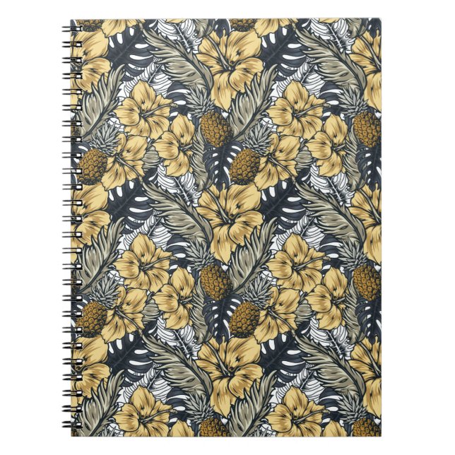 Luxury Elegant Guld N' Black Tropical Flowers Anteckningsbok (Framsidan)