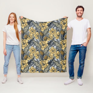 Luxury Elegant Guld N' Black Tropical Flowers Fleecefilt