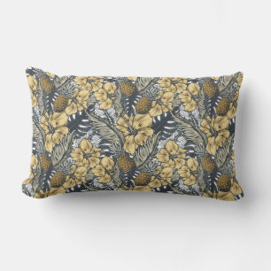 Luxury Elegant Guld N' Black Tropical Flowers Lumbarkudde