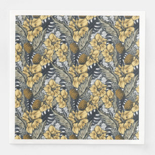 Luxury Elegant Guld N' Black Tropical Flowers Pappersservett