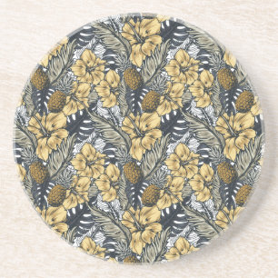 Luxury Elegant Guld N' Black Tropical Flowers Underlägg