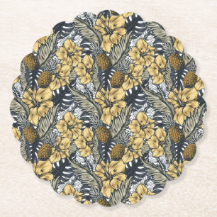 Luxury Elegant Guld N' Black Tropical Flowers Underlägg Papper
